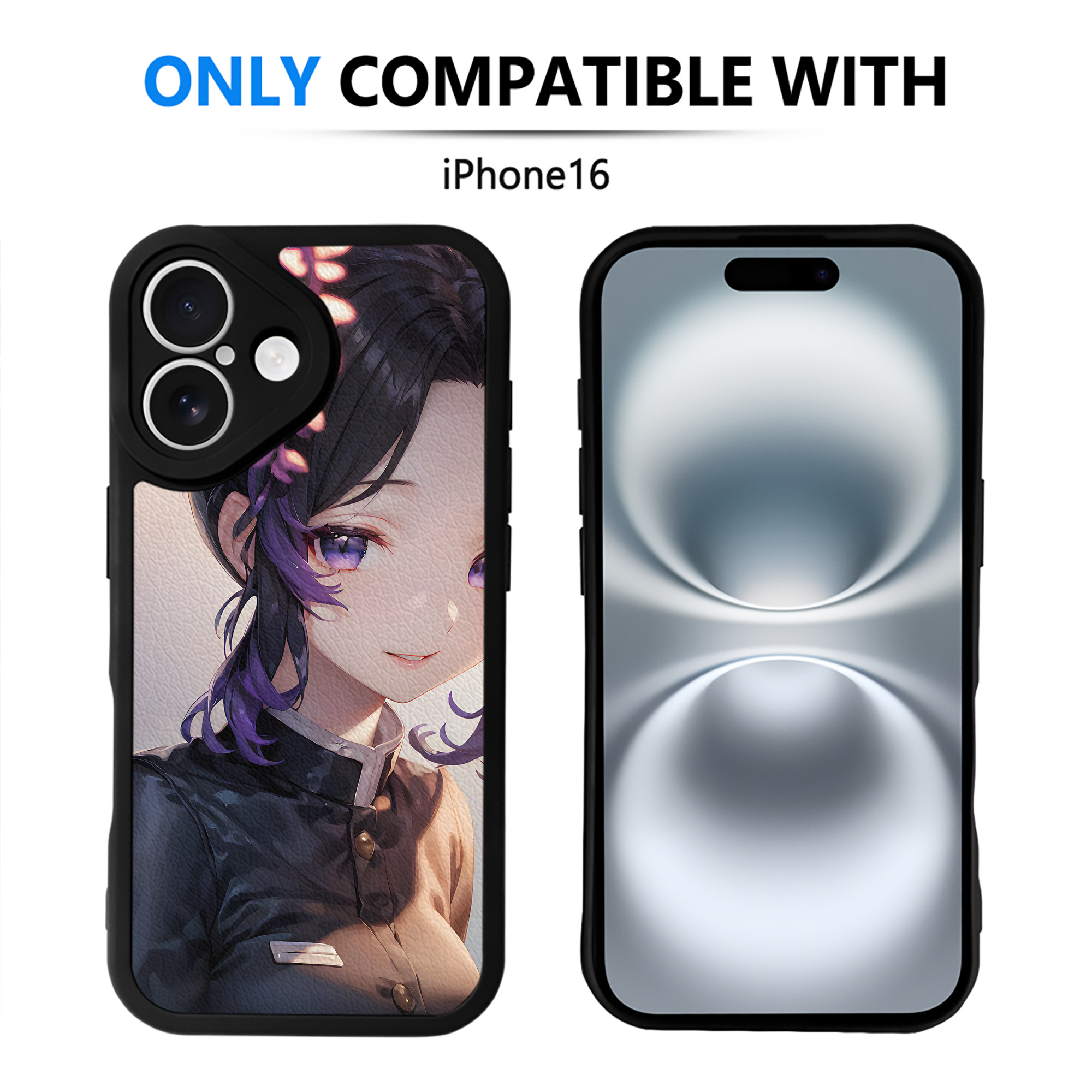 （画像用） 鬼滅の刃（きめつのやいば）蟲柱-胡蝶 しのぶ／こちょう しのぶ Kochou Shinobu 【iPhone 16シリーズ対応】シリコンスマホケース（レザー調） 材質：シリコン